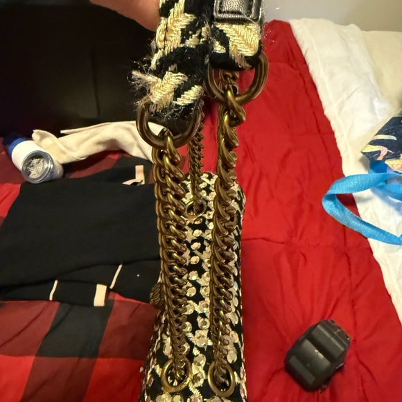 Kurt Geiger Black and Gold Floral Shoulder Bag - Picture 10 of 10